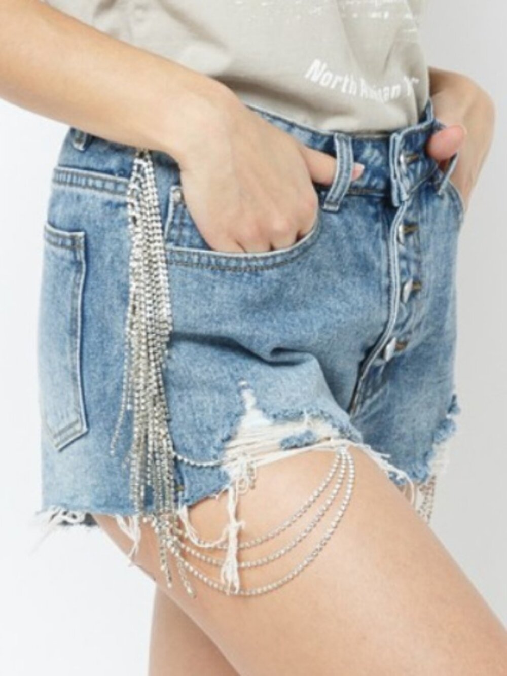 Blue B. Rhinestone Fringe Distressed Denim Shorts Size S or L